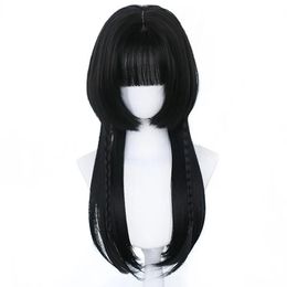 Wigs HOUYAN Long Straight Hair Synthetic Wig Female Pink Silver Black Anime Bangs Party Wig