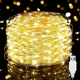 1pc USB Plug In Fairy Lights 100 LED Waterproof Silvery Wire Christmas String Lights Twinkle Lights For Bedroom Patio Garden Party Wedding Lighting Decorations