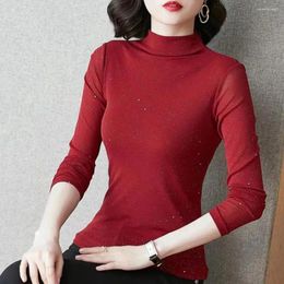 Women's Blouses Lightweight Polyester Top Mock Turtleneck Base Layer Shirt For Autumn Winter Slim Fit Long Sleeves With Ladies