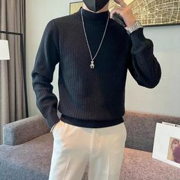 Men's Sweaters Clothing Solid Colour Pullovers Knit Sweater Male Korean Fashion Plain Blue Collared Long Sleeve Knitwears Maletry X A