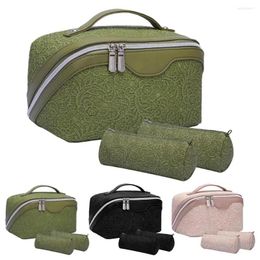 Cosmetic Bags Makeup Storage Case Retro Faux Leather Bag Set With Flower Texture Waterproof Solid Colour Capacity Portable Toiletry