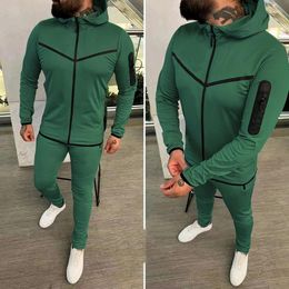 Men's Tracksuits Spring Zipper Hoodie Coat Long Pants 2pc Set Casual Sweatpants Outfit Fashion Solid Slim Men