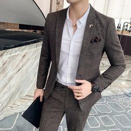 Men's Suits Boutique Business Casual Suit British Fashion Slim Fit Plaid 2-piece Set M-5XL (Blazer Pants) Costume Homme Wedding Dress