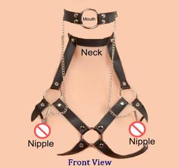 BDSM Female Bondage Bra Gag Device Restraint Collar Sex Toy with Nipple Clamps Chain Stimulating Slave Fetish Bondage Gear Erotic 8666040