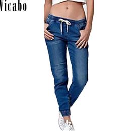 Jeans Vicabo Summer Drawstring Pencil Jeans Women Jeggings Cool Denim High Waist Pants Female Casual Vintage Boyfriend Mom Jeans