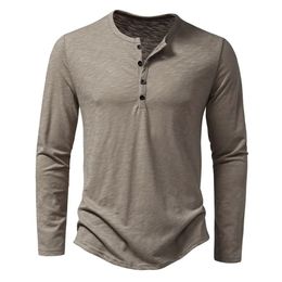Men's Cotton Button Henley neck Shirt Long Sleeve Casual Button Solid color Fashion T-Shirts 240102