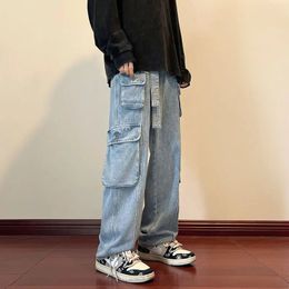 Fashion Mens Cargo Pants Hip Hop Streetwear Denim Jogger Pants Men Casual Side Pocket Men Woman Baggy Jean Trousers S-2XL 240103
