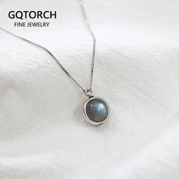 Necklaces Real Pure Sterling Sier Labradorite Pendant Necklace with Box Chain Simple Elegant Natural Gemstone Collier for Women