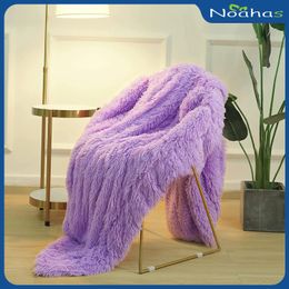 NOAHAS Fluffy Sherpa Bedspread Throw Blanket Solid Colour For Sofa Couch Decorative Shag Faux Fur Fleece Bedroom 240103