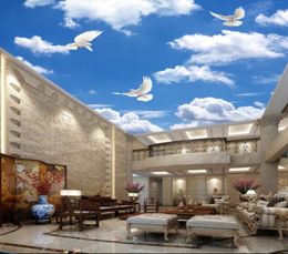 Blue sky white cloud flying dove background 3d ceiling murals wallpaper9242723