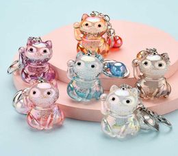 Creative Lucky Cat Transparent Floating Bottle Keychain Female Cute Acrylic Doll Key Chain Bag Car Pendant Keyring Gifts In bulk G7294728