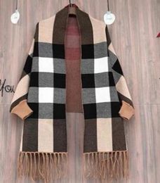 Autumnwinter warm cashmere scarf women with sleeves dual cape capa Pashmina tassel heavy coat khaki plaid6455701