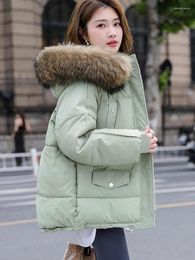 Women's Trench Coats 2024 Cotton Padded Snow Parka Warm Thicken Loose Down Jacket Women Quilted Winter Coat Big Fur Collar Puffer Outwear
