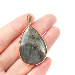Pendant Necklaces 1PCS Natural Stone Flash Labradorite Water Drop Shape Jewellery Making DIY Necklace Earrings Accessories Gift 26x36mm
