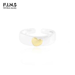 F.I.N.S Trend Color Separation Gold Heart S925 Sterling Silver Ring Glossy Plain Open Adjustable Finger Fine Jewelry Accessories 240103