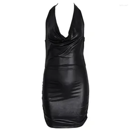 Casual Dresses 2024 Women Sexy Black And Red Wet Look Backless Bandage Faux Leather Bodycon Dress