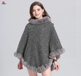 Scarves Elegant Retro Handwork Fur Knit Poncho Thick Cashmere Cape Full Trims Faux Rex Shawl Pullover Coat Women Winter Wraps8994369