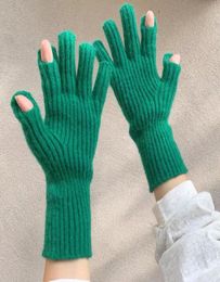 1pcs autumn winter Ladies039 twine and fleece gloves Outdoor Solid wool knitting WOMAN fashion Five Fingers Glove s Points refe7079306