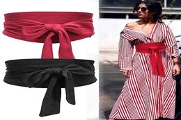 Aecibzo 9 Colors Suede Waist Belts Wide Corset Cinch Dress Cummerbunds Bowknot Self Tie Wrap Around Obi Band 2204076027439