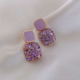 Designer Earrings 2022 Stud Earrings Sweet Style Autumn and Winter Net Red Paragraph Rhinestone Purple Love Ear Geometric Diamond Girl 2024
