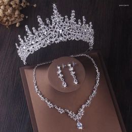 Hair Clips Luxury Silver Color Crystal Water Drop Bridal Jewelry Set Rhinestone Tiara Crown Necklace Earring Wedding