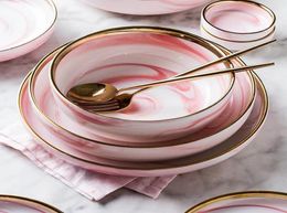 Pink Marble Ceramic Dinner Dish Plate Rice Salad Noodles Bowl Soup Plates Porcelain Dinnerware Sets Tableware Kitchen Cook Tool T22938846