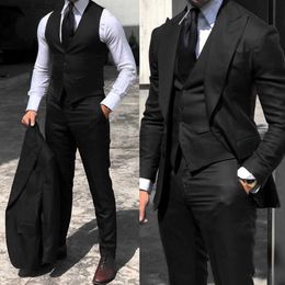 Men's Suits Blazers 2023 Black Classic Men Suit 3 Pieces Tuxedo Peak Lapel Groomsmen Wedding Suits Set Fashion Men Business Blazer Jacket+Pants+Vest Q230103