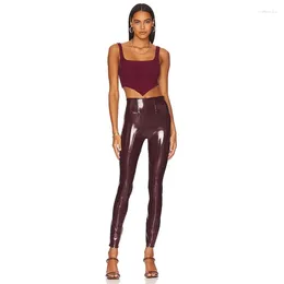 Women's Pants Faux Latex High Waist Trousers Women Shiny Patene Leather Leggings Ladies Slim Splicing Cropped Wettlook Clubwear Custom