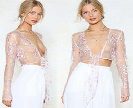 Womens Floral Mesh Sheer Embroidered Seethrough Crop Tops T Shirt Blouse Bikini Cover Up Nightgown Sarongs4314682