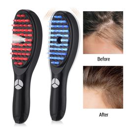 Electric Head Massage Comb Blue Red Light Vibration Therapy Anti Hair Loss Scalp Brush Negative Ion Spray Hair Growth Massager 240102