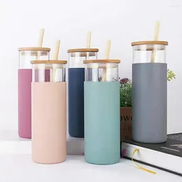 Water Bottles 500ml Simple Bottle Glass Mug Protective Sleeve Large Capacity Drinking Smoothie Ice Coffee Straw