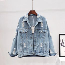 Women's Jackets Zoki Fashion Print Women Denim Jacket Diamonds Hole BF Jeans Coats Female Casual Loose Cowboy Outwear Streetwear Autumn