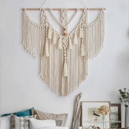 Big Macrame Wall Hanging Tapestry With Tassels Hand Woven Nordic Style For Living Room Bedroom House Art Decor Boho Decoration 240103