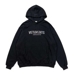 Designer VTM Men's Hoodies Hot Diamond Letter Washed Old Loose Black Hooded Hoodie for men and women