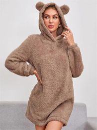 Women's Sweaters Women Sherpa Fleece Sweater Fluffy Hooded Bear Ears Kawaii Pullover Plus Size 3XL Plush Pyjamas Midi Long Homewear Hoodies
