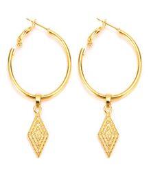 Big Hoops THAI EARRINGS DROP DANGLE RHOMBUS 22K 23K 24K BAHT Pure YELLOW GOLD GP Thai dress9955142