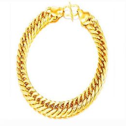 18k real gold plated gold Colour bracelet size 8mm 20cm big thick chain bangle for men Jewellery whole243G
