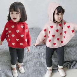 Spring Autumn Children's Knitted Sweater Cute Children Clothes Cloak Baby Girls Hooded Kids Pullovers s 240103