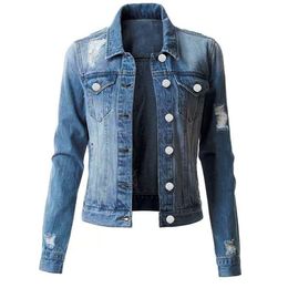 Wholesale Girls Casual Denim Jackets Students Long Sleeve Plus Size Slim Coats S-5XL wish shopify supplier 1363