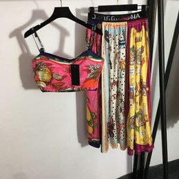 Women's Suits & Blazers Summer Autumn Hot Selling Set Printed Bra Suspended Tank Top+high Waist Pleated Sexy Skirt