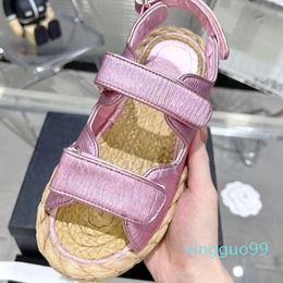Sandals Summer Women Double-breasted Thick Soled Anti-slip Solid Colour Open-toe Comfortable Leisure Holiday Flat Sandal