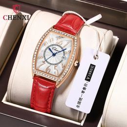 Wristwatches Chenxi Elegant Diamond Tonneau Watches For Women Waterproof Genuine Leather Female 2024