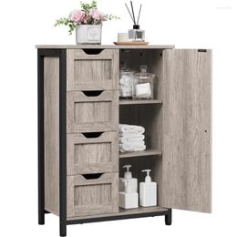 Kitchen Storage SMILE MART 32.5" Height Wooden Bathroom Floor Cabinet Organiser With 4 Drawers Grey