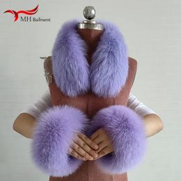 Scarves Scarves Fur Square Collars Real Fur Cuffs Sets Women Winter Thick Warm Fashion Scarves Cuff Match Overcoats Accessory 230826