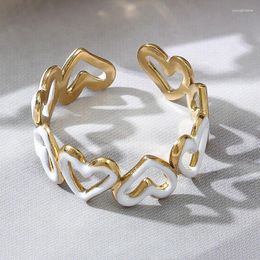 Cluster Rings Stainless Steel For Women Love Shape Drip Oil Colorful Adjustable Women's Ring Personalized Retro Jewelry Gift Wholesale