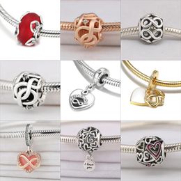 Loose Gemstones Love Infinity Dangle Charm Fit Women Bracelets Bangles S925 Silver Family Forever Openwork Heart Bead Girl Lady Birthday