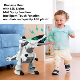 Remote Control Robot Dinosaur Toys Dinosaur Roar With LED Lights Mist Spray Intelligent Touch Function Toy For Children Gift 240102