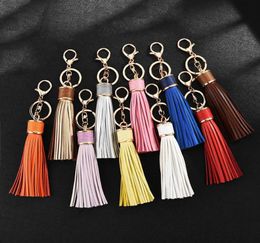 Keychains PU Leather Tassel Keychain Elegant Fashion Trendy Gold Ring Key Chain For Women Bag Car Charms Accessories6661406