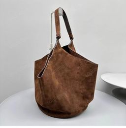 Khaite Autumn/Winter Handbag: Matte Cowhide & Suede, Dumpling Bucket Style, Niche Single Shoulder Tote for Women Genuine Leather Shopping Beach Vintage Chic Luxury