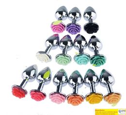 Stainless Steel Anal Plugs Toys for Women Men Rose Shape Jewelled Butt Plug6570544